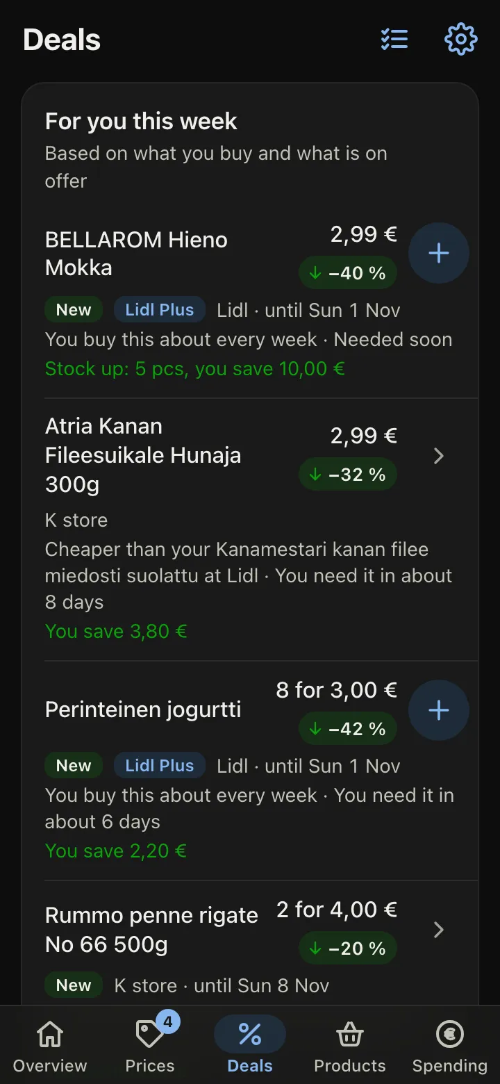 For you this week: offers matched to what you buy and when you'll need it, with a stock-up suggestion.